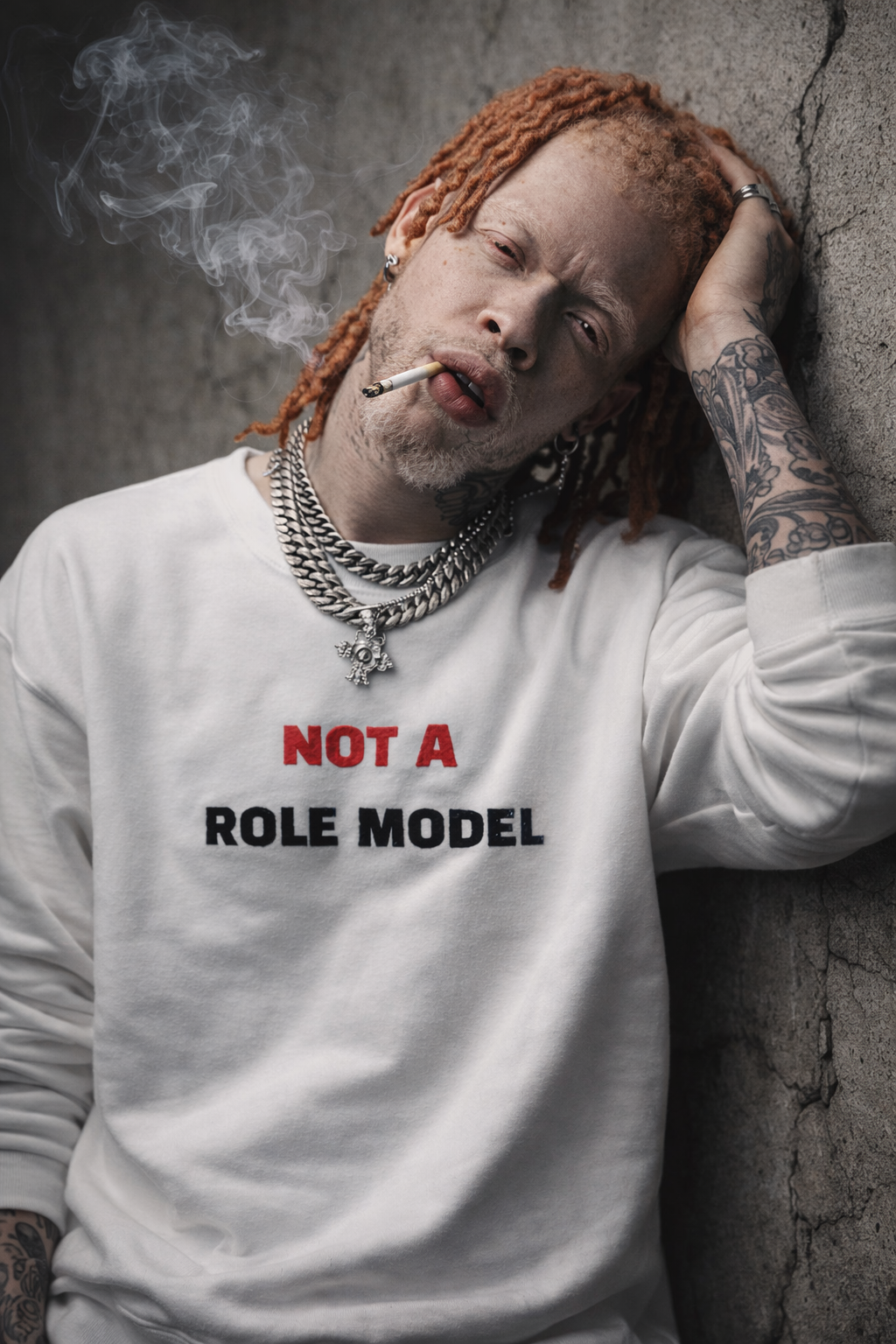 Not A Role Model — Embroidered white Sweatshirt