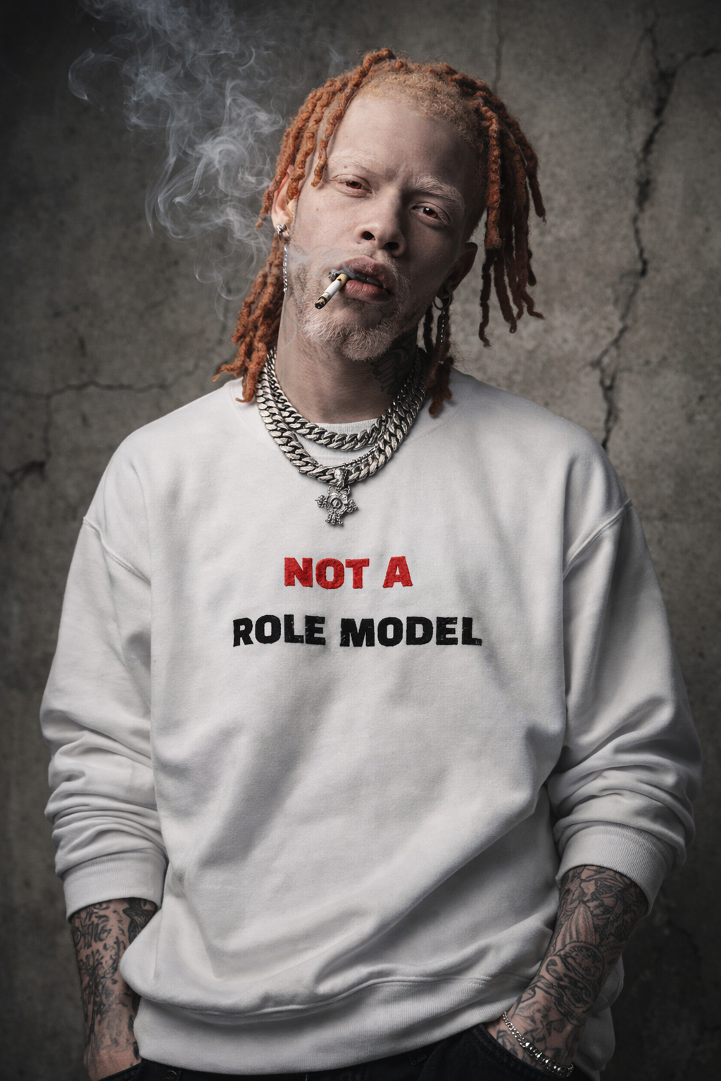 Not A Role Model — Embroidered white Sweatshirt