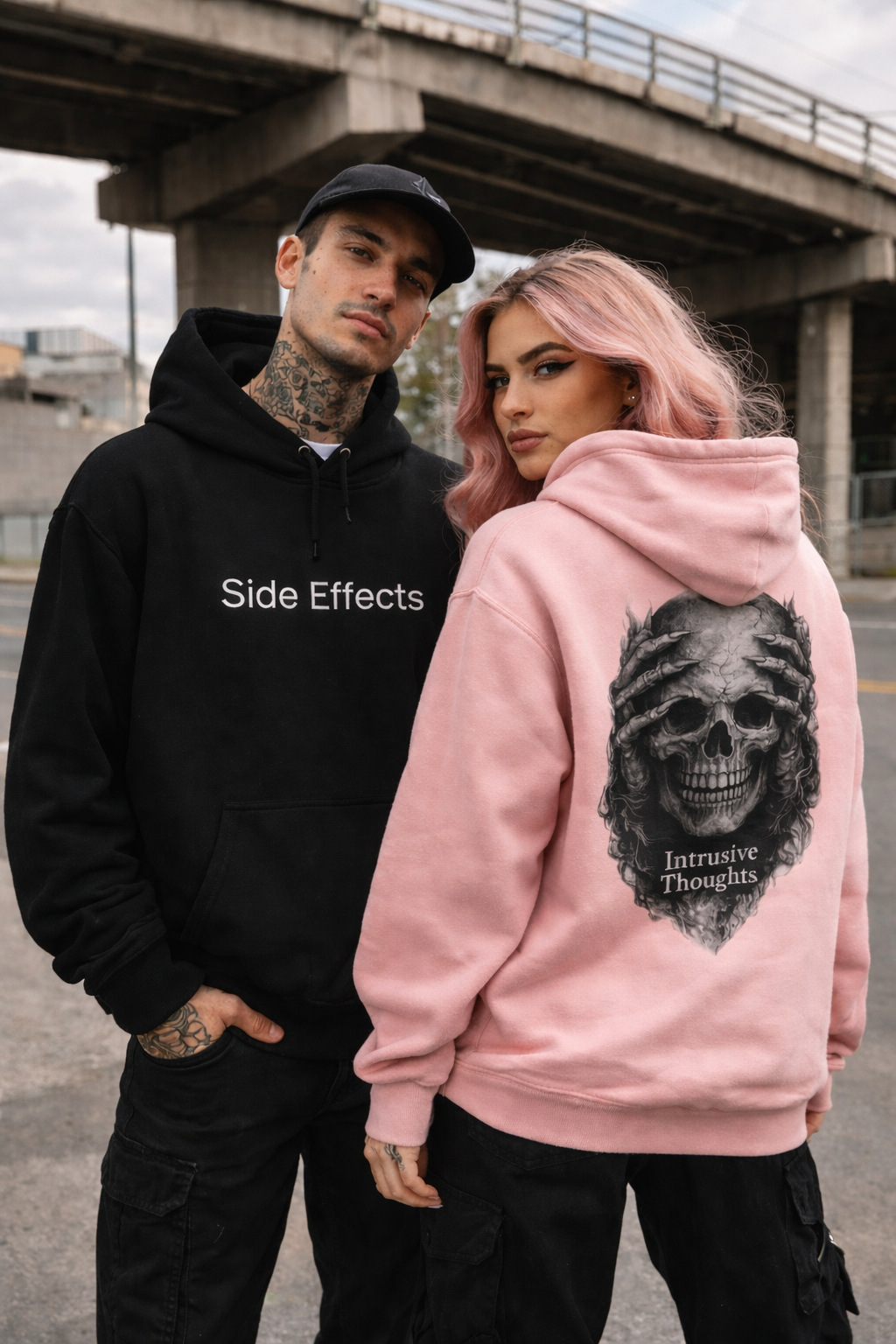Intrusive Thoughts Skull Hoodie — Back Graphic Statement