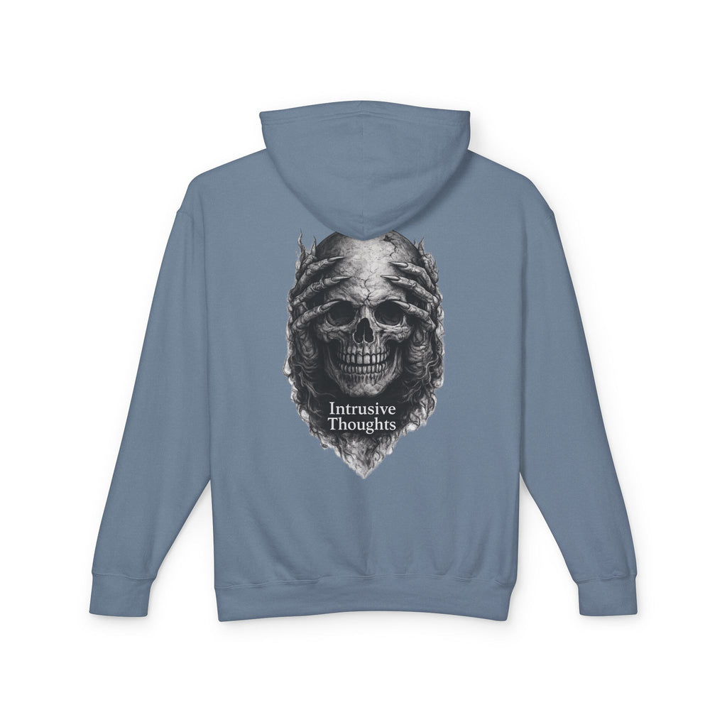 Intrusive Thoughts Skull Hoodie — Back Graphic Statement