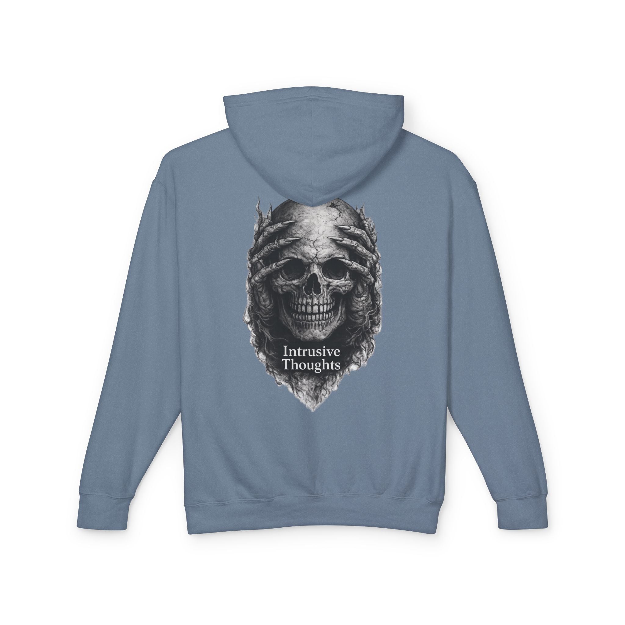 Intrusive Thoughts Skull Hoodie — Back Graphic Statement