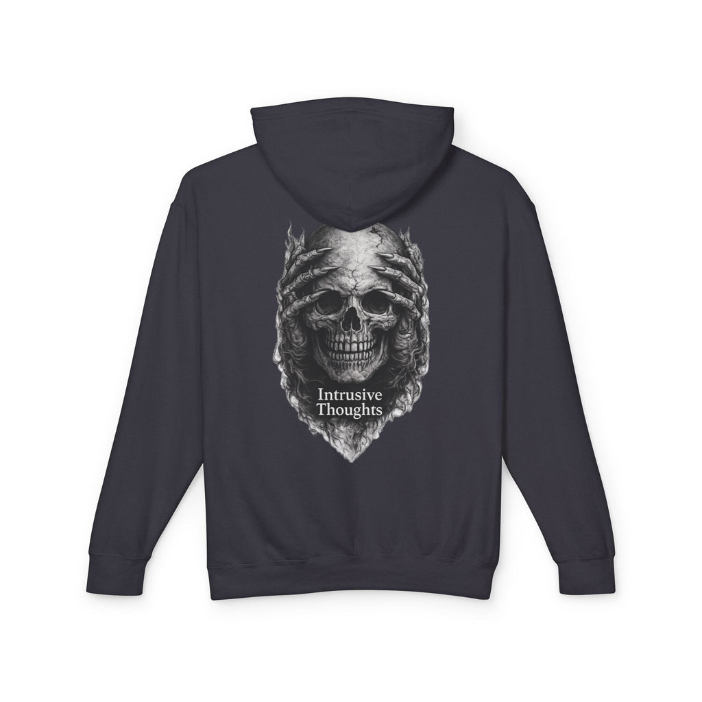 Intrusive Thoughts Skull Hoodie — Back Graphic Statement