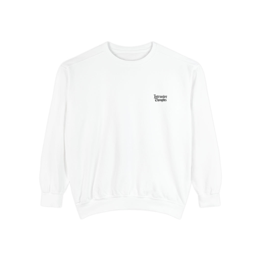 Vintage Intrusive Thoughts —  White Pocket Sweatshirt