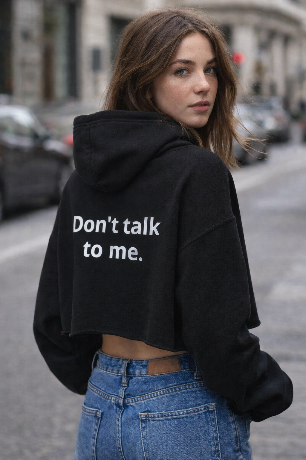 Don't talk to me - Black Crop Hoodie